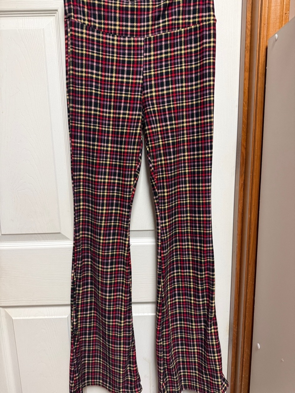 No Boundaries Plaid Flare Pants in Black, Red, Yellow